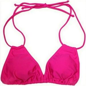 Let’s Rage Neon Pink Bikini Top – Halter Tie Neckline, Padded Cups Festival Swim